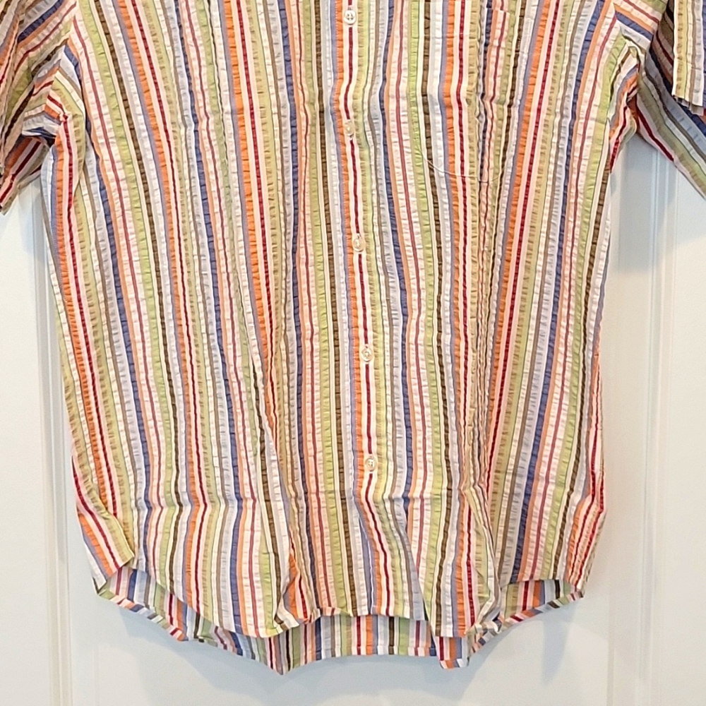 Lands End Seersucker Button Up Shirt Shortsleeve Men's LARGE Multicolor NIP - Picture 3 of 5
